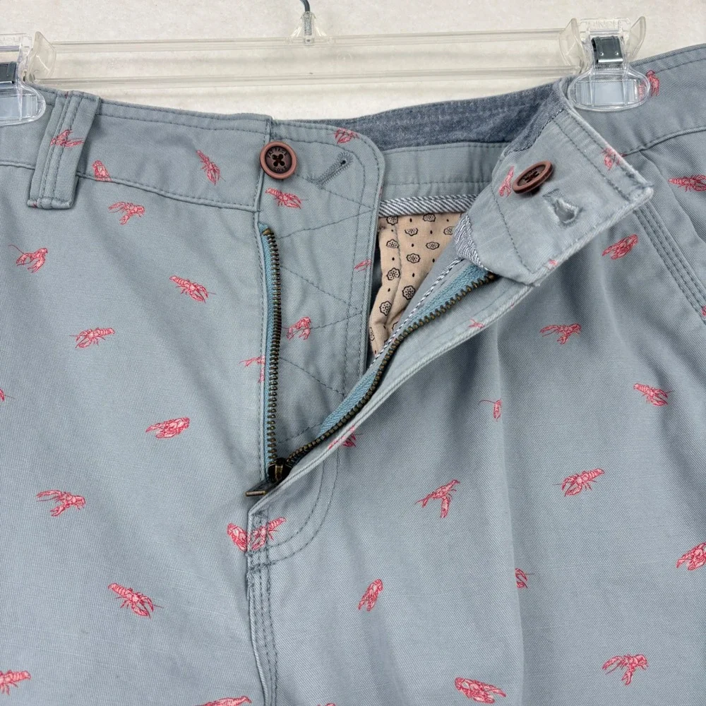 FatFace Lobster Print Chino Shorts Mens 36 Light Blue Novelty Cotton Twill